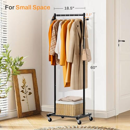 MISSLO Small Clothes Racks for Hanging Clothes and Double Rod Garment Rack with Wheels, 2 Pack