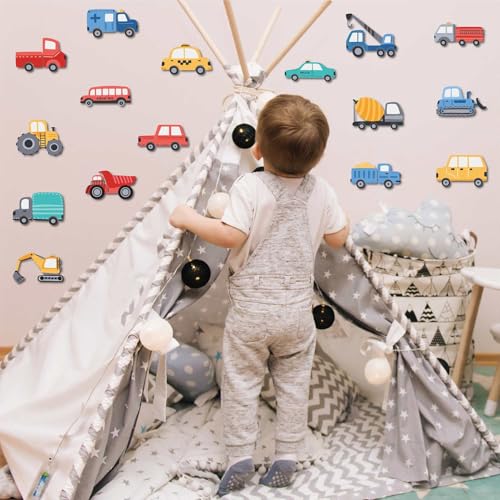 Cartoon Car Wall Stickers for Kids Room 48PCS Racecar Truck Vinyl Decals Waterproof Removable Vehicle Stickers for Nursery Playroom Decor Easy to Apply Reposition (Transportation Theme) - color: Cartoon Car