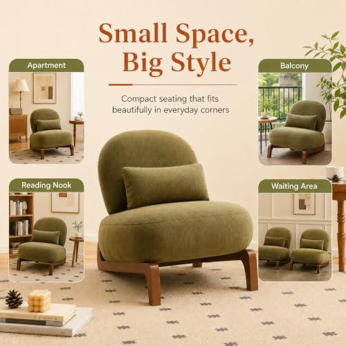 Modern Velvet Armless Accent Chair with Solid Wood Legs, Upholstered Single Lounge Chair, Comfy Reading Chair for Living Room, Bedroom & Reading Nook (Green + Fabric, 2 Pack, Solid Wood) - color: Green + Fabric, size: 2 Pack