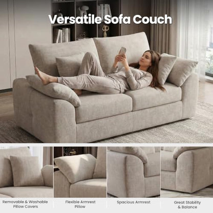 MALOL 75.6" Cloud Boneless Sofa, Loveseat Couches with 4 Pillows, Modern Living Room 2 Seater Sofa for Small Space, Apartment, No Assembly, Camel - color: New Camel, size: 75.6"