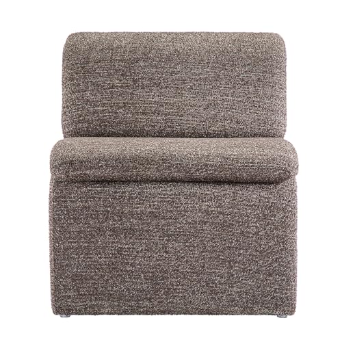 Modway Lume Curved Lounge Chair in Antique Boucle Fabric – Modern Upholstered Armless Accent Chair with Padded Cushion - Unique Slipper Chair for Bedroom or Living Room - color: Antique