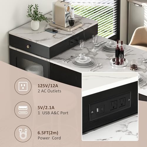 59.5" Kitchen Island with Extendable Dining Table, Kitchen Storage Table with Double-Sided Storage & 2 Drawers, Power Outlet, Side Open Shelves, for Dining Room (Black3) - color: Black3