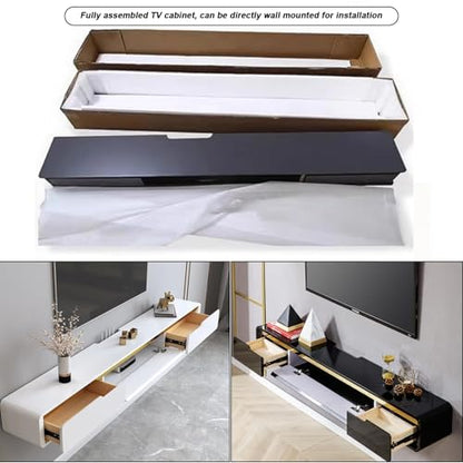 Solid Wood Floating TV Stand Wall Mounted, White, 63" Wall Mounted Entertainment Center Console, Hanging tv Media Shelf for Living Room, Bedroom (DSGWHITE-A, 63IN) - color: Dsgwhite-a, size: 63IN