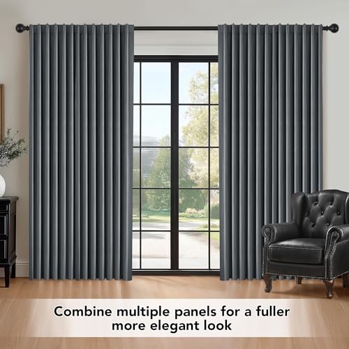 Deconovo Total Blackout Velvet Curtains 108 Inch for Bedroom & Living Room, Thermal Insulated Light Blocking Drapes with Hidden Tabs & Back Loops, Tiebacks Included, 50 x 108 Inch, Grey, 2 Panels - color: Velvet Total Blackout - Grey, size: 50"W x 108"L (