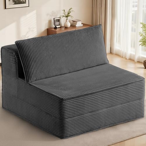 Convertible Sofa Bed, Fold Out Chair with Pillow, Versatile Floor Couch with Back Support, Portable Chair Bed Comfy Floor Lounge Sofa for Living Room Bedroom Guest Room, Grey - color: Grey, size: Single