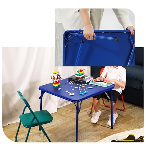 23.5'' Kids Folding Square Table, Card Table with Vinyl Padded Top, Foldable Activity for Indoor/Outdoor Use, Perfect for Picnic, Playtime and Learning, 23.5" W X 23.5" D X 20.5" H, Blue