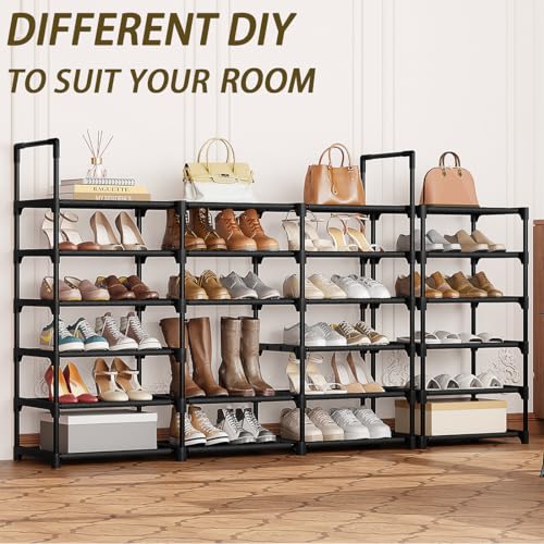 9-Tier Shoe Rack Organizer for 50-55 Pairs, Stackable Large Shoe Stand | Entryway Heavy Duty Shoe Rack, Tall Shoe Boot Storage, Black Metal Shelf for Storing Handbags, Boxes, Books, Flowerpots - size: L 9-Tier