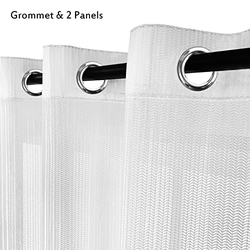 2 Panels Set Sheer Curtains 84 inch Length White 52" W x 84" L | Jacquard Semi Sheer Grommet Solid Casual Soft Voile Drapes with Light Filter window treatments for bedroom living room - color: White, size: 52"W x 84"L (Pack of 2)