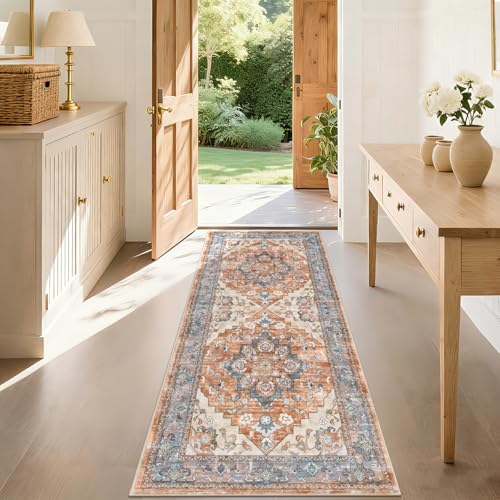 Bsmathom Runners for Hallways, 2x5 Washable Runner Rug, Non Slip Boho Vintage Low Pile Floor Rugs for Entryway Kitchen Bathroom Laundry Room - color: Brown Red, size: 2' x 5' (Runner)