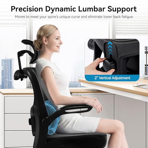 Office Chair-Ergonomic Desk Chair with Hidden Hanger & Flip-Up Arms, High Back Mesh Computer Chair with 2D Headrest & Adjustable Lumbar, Comfy Rolling Task Chair for Home Work Gaming, Black - color: Black