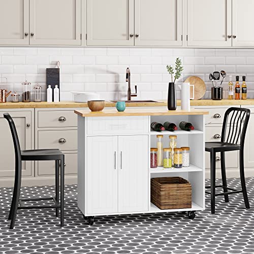 Shintenchi Kitchen Island Cart with Storage,Rolling Kitchen Island Side Table on Wheels with Large Worktop,Storage Cabinet,Towel Rack and Drawers for Kitchen,Dinning Room, White - color: Beige-26 Inch