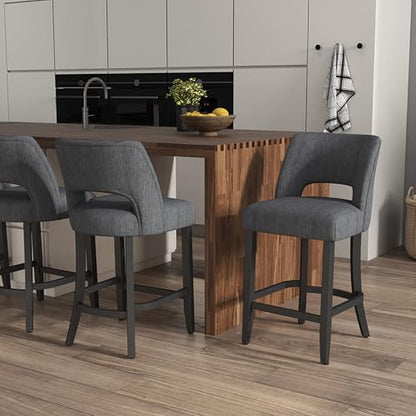 VKNOW Bar Stools Set of 2, 26" Upholstered Counter Height Bar Stools | Modern Counter Stools with Black Rubberwood Legs for Kitchen Island Dining Room Bar, Dark Grey-Black Legs - color: Dark Grey-black Legs, size: Set of 2