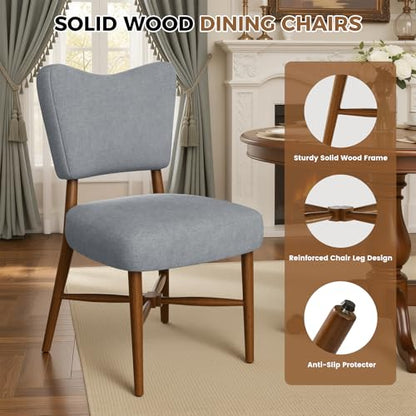 Farmhouse Dining Chairs Set of 2, Linen Seat, Wood Legs, Gray | Mid Century Modern, Upholstered Padded Cushion, Solid Wood Cross-Brace, Easy 15-Min Assembly, Kitchen Dining Room - color: Grey, size: Set of 2