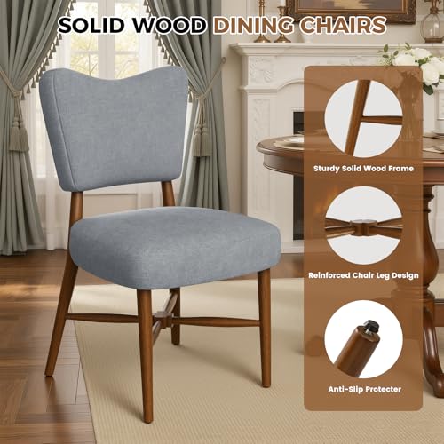 Dining Chairs Set of 6, Linen Upholstered, Solid Wood Legs, Gray | Mid Century Farmhouse, Cross-Brace Reinforced, Padded Cushion, Easy 15-Min Assembly, Kitchen Dining Room - color: Grey, size: Set of 6