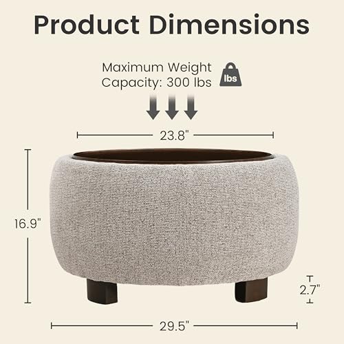 VKNOW 30" Round Storage Ottoman, Ottoman Coffee Table with Removable Wood Top and Solid Wood Legs for Living Room, Bedroom, Apartments(Brown) - color: Brown