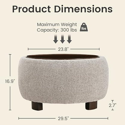 VKNOW 30" Round Storage Ottoman, Ottoman Coffee Table with Removable Wood Top and Solid Wood Legs for Living Room, Bedroom, Apartments(Brown) - color: Brown