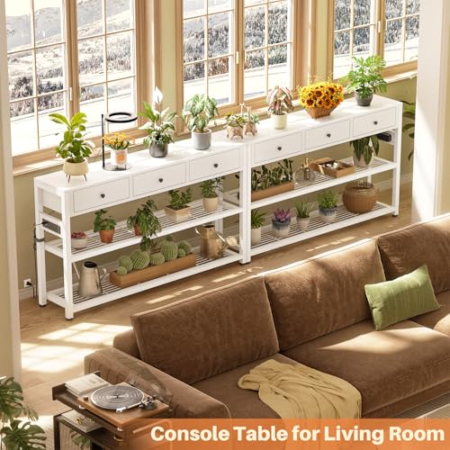 Ecoprsio 47'' Entryway Table with Outlets and USB Ports, Console Table with 3 Drawers, Sofa Table Narrow Long with Storage Shelves for Living Room, Couch, Hallway, Foyer, Kitchen Counter, White - color: White, size: 47-In