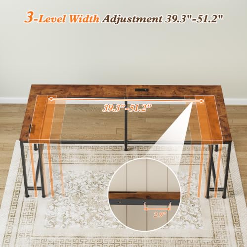 110.2" Narrow Adjustable Console Table with 2 Outlets, 39.3"-51.2" Adjustable Length U Shaped Table Behind Couch, 4 Assembly Options, Extra-Long L Shaped Entryway Tables for Living Room, - color: Rustic Brown