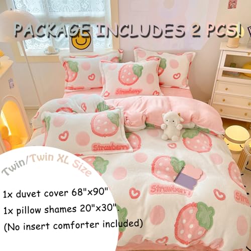 MorroMorn Twin Duvet Cover Set, Pink Strawberry Cute Bedding Sets, Fluffy Comforter Covers Lightweight Blanket Ultra Soft Kawaii for Girls Kids Toddler Teen Women Twin/Twin XL Size - color: Pink Strawberry, size: Twin/Twin XL