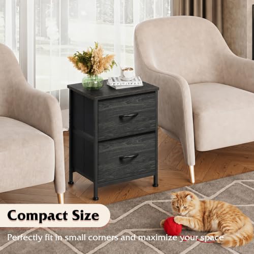 WLIVE Night Stand, Small Dresser with 2 Drawers & Wooden Top, Nightstand with Fabric Bins, Bedside Table End Table for Bedroom, Closet, Entryway, College Dorm, Charcoal Black | Nightstand with Fabric Bins, Bedside Table End Table for Bedroom, Kids Room -