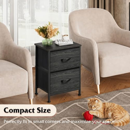 WLIVE Night Stand, Small Dresser with 2 Drawers & Wooden Top, Nightstand with Fabric Bins, Bedside Table End Table for Bedroom, Closet, Entryway, College Dorm, Charcoal Black | Nightstand with Fabric Bins, Bedside Table End Table for Bedroom, Kids Room -