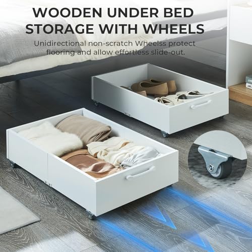 2-Pack Under Bed Storage Drawers Organizer with Wheels, White | 58L total capacity, 80 lb per Drawer, Fits 6 in Bed Clearance, Rolling Drawers for Shoes, Clothes, Linens, Toys - color: White