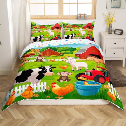 Feelyou Kids Bedding Set Cartoon Farmhouse Duvet Cover Set Cute Farm Animal Boys Girls Toddler Comforter Cover Country Style Quilt Cover with 2 Pillowcases Full Size - color: Multi 2(no Comforter), size: Full