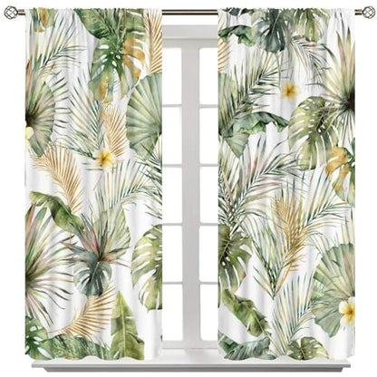 Tropical Leaves Curtains, Green Gold Palm Tree Leaf Banana Monstera Jungle Plant Hawaii Botanical Nature Blackout Window Treatments Drapes for Bedroom Living Room Apartment 42" W X 45" L - color: Flamingo-9, size: 21"W x 45"L (Pack of 2)
