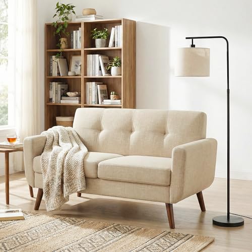 Tbfit 56" W Loveseat Sofa, Mid Century Modern Decor Love Seat Couches for Living Room, Button Tufted Upholstered Small Couch for Bedroom, Solid and Easy to Install Love Seats Furniture, Beige - color: Beige, size: 56.7 inch