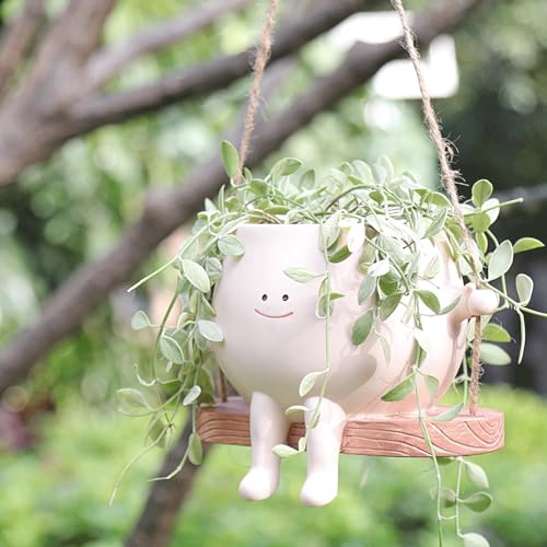 Large Swinging Smiley Face Planter Pot Hanging Flower Planters for Indoor and Outdoor Plants, Funny Succulent Pots for String of Pearls Plant Live- Ideal Gifts for Mother's Day and Christmas - size: Large