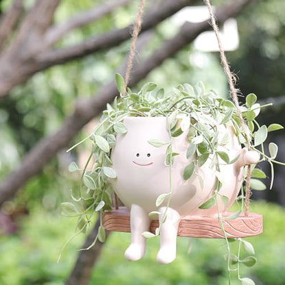 Large Swinging Smiley Face Planter Pot Hanging Flower Planters for Indoor and Outdoor Plants, Funny Succulent Pots for String of Pearls Plant Live- Ideal Gifts for Mother's Day and Christmas - size: Large