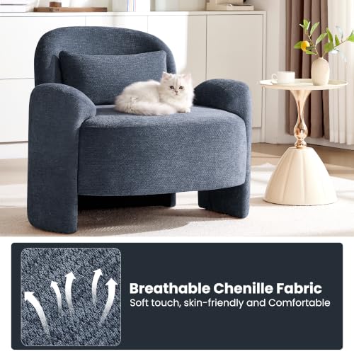 Accent Chair for Living Room, Modern Chenille Fabric Lounge Reading Sofa Chair with Lumbar Pillow, Upholstered Arm Chairs for Bedroom, Office, Blue - color: Blue