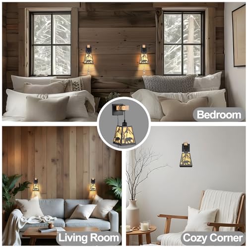 Wall Sconce Plug in,Bear Matte Metal Rustic Sconces,1 Pack Farmhouse Yellow Parchment Paper Shades Wall Lamp Plug in with Wood Arm,E26 Base Indoor Light for Bedside,Living Room,Bedroom,Hallway - color: Bear-Yellow