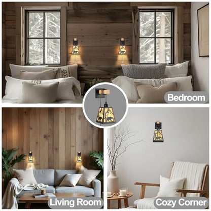 Wall Sconce Plug in,Bear Matte Metal Rustic Sconces,1 Pack Farmhouse Yellow Parchment Paper Shades Wall Lamp Plug in with Wood Arm,E26 Base Indoor Light for Bedside,Living Room,Bedroom,Hallway - color: Bear-Yellow