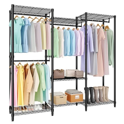 Freestanding Heavy Duty Garment Rack with Adjustable Shelves and Hanging Rods, Large 1630 Lbs Capacity Portable Closet Organizer for Bedroom or Cloakroom Storage, Black - size: (2x3x2)67.6"D x 15.5"W x 76.5"H