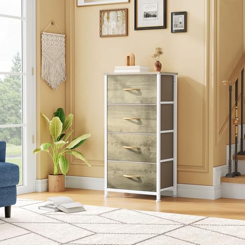 DWVO Dresser with 4 Drawers - Fabric Storage Tower, Organizer Unit for Bedroom, Hallway, Hallway, Closets - Sturdy Steel Frame, Wooden Top & Easy Pull Fabric Bins | Fabric Storage Tower, Organizer Unit for Bedroom, Hallway, Closets, Sturdy Steel Frame, Wo