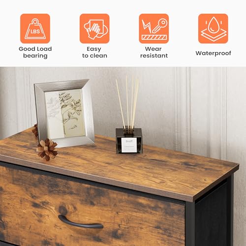 Tall Dresser, Wide Vertical Fabric Storage Tower, 5 Drawer (Rustic Brown) | Sturdy Steel Frame, Wood Top and Easy Pull Handle, Space-saving Organizer for Clothes, Bedroom, Hallway, Entryway, Closets - color: Rustic Brown, style: Wide