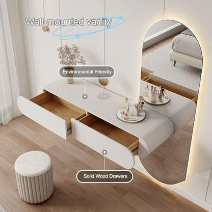 JHDXL Floating Vanity Desk, Small Wood Vanity Desk with Mirror, Floating Makeup Vanity for Wall, Fold Down Wall Mount Hairdressing Desk, for Bedroom(80cm/31.5in) - size: 80cm/31.5in