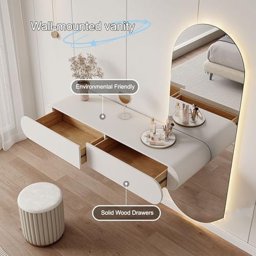 JHDXL Floating Vanity Desk, Small Wood Vanity Desk with Mirror, Floating Makeup Vanity for Wall, Fold Down Wall Mount Hairdressing Desk, for Bedroom(95cm/37.4in) - size: 95cm/37.4in