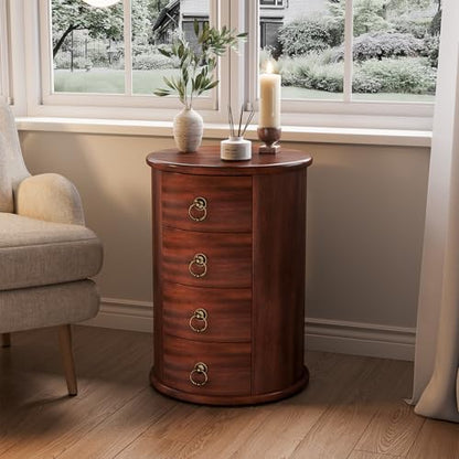 LITTLE TREE Night Stand Set of 2, Small Solid Wood Side Table with 4 Drawers, Mid Century Round End Tables with Storage for Living Room, Bedroom, Small Spaces, Couch, Bedside, No Assembly Required - size: 2