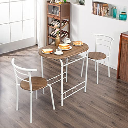 VINGLI 3 Piece Dining Set,Small Kitchen Table Set for 2,Breakfast Table Set,Kitchen Wooden Table and 2 Chairs for Small Space/Dining Room/Apartment,Metal Frame,Wine Rack,White&Warm Oak - color: Warm Oak