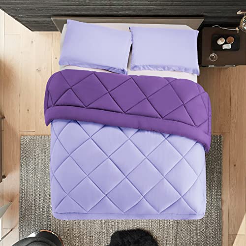 Elegant Comfort Reversible 3-Piece Comforter Set All Season, Ultra Soft, Down Alternative Comforter, Twin, Lilac/Purple - color: Lilac/Purple, size: Twin/Twin XL