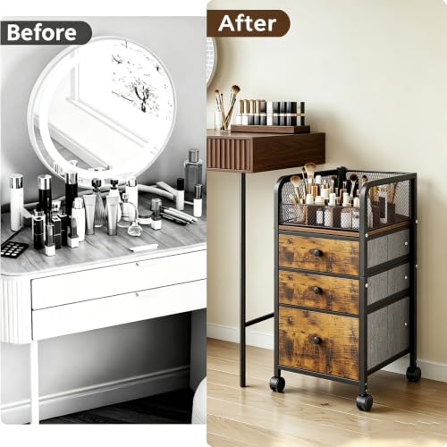 Rolling Makeup Vanity Cart Makeup Organizer with Drawers | Vanity Cart Bathroom Storage Cart Cosmetic Vanity Display Cases Holder for Nail Polish Brush Hair Tool - color: Black