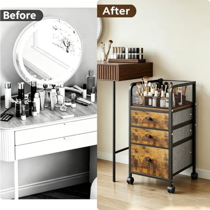 Rolling Makeup Vanity Cart Makeup Organizer with Drawers | Vanity Cart Bathroom Storage Cart Cosmetic Vanity Display Cases Holder for Nail Polish Brush Hair Tool - color: Black