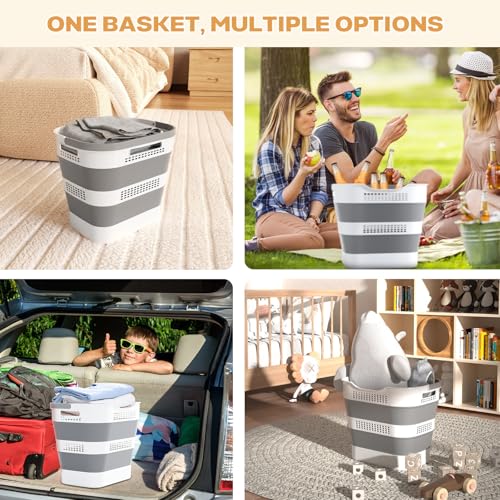 OOAMBB 43L+43L Collapsible Laundry Baskets plastic (Grey, 2 Packs) | Pop Up Laundry hamper/Storage Container, Foldable Laundry Basket with Handles, Durable,Space Saver