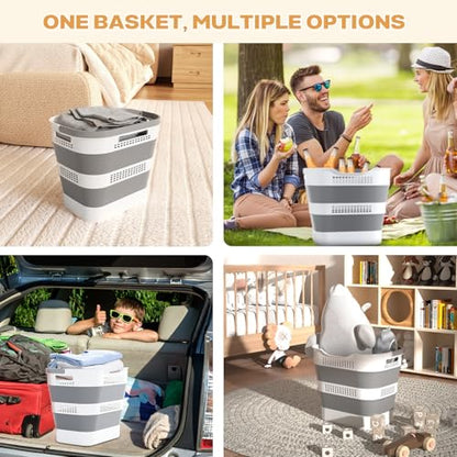 OOAMBB 43L(11.5Gallon) Collapsible Plastic Laundry Basket (Grey,1 Pack) | Foldable Laundry Basket with Handle,Pop Up Tall Storage Container/Organizer/Clothes Hamper for Laundry