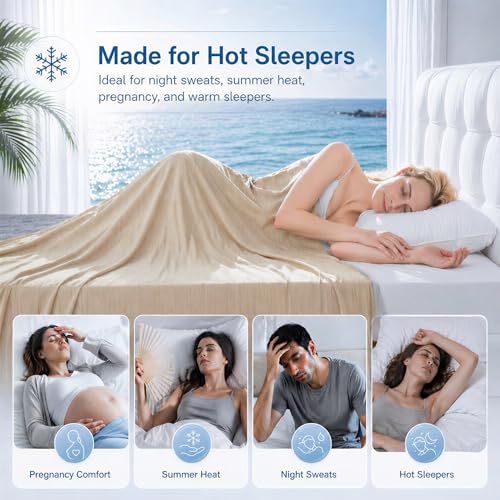 Queen Size Cooling Blanket for Hot Sleepers - Lightweight Breathable Cool Cold Blanket - Keep Cool for Night Sweats, Soft Thin Ice Blankets for Bed Couch Sofa, (Khaki, 90"x90") - color: Khaki, size: Queen-90"x90"