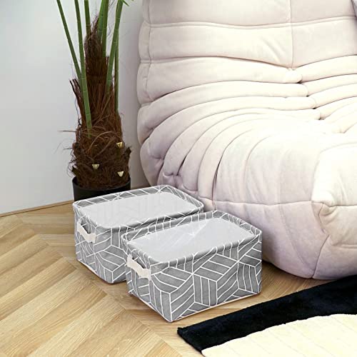 CROWNED 6 Pcs Storage Basket Foldable Cube Fabric Bins Square Mini Box Receive Organizer Rectangle Canvas with Handles for Home Office Books Small 11x8x6.3 inch Grey | 11x8x6.3 inch Square Mini Box Receive Organizer, Small Rectangle Canvas with Handles, F
