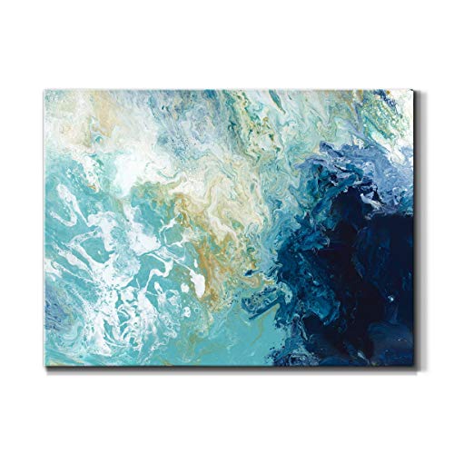 Renditions Gallery Canvas Nature Wall Art Home Paintings & Prints Artwork Rough Blue Marble Aqua Glam Abstract Modern Wall Hanging Decorations for Dining Room Office Kitchen - 8"x12" LT10 - color: Marbled Blue, size: 12"L x 8"W