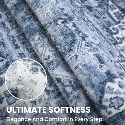 SIILOOM 3x10 Washable Runner Rug, Non Slip Soft Area Rug for Hallway Kitchen - color: Blue White, size: 3' x 10' (Runner)